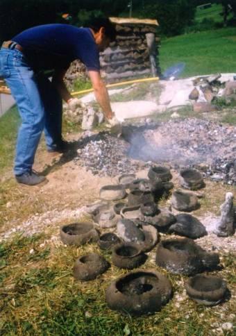 Prehistoric firing - preparing the firing pit